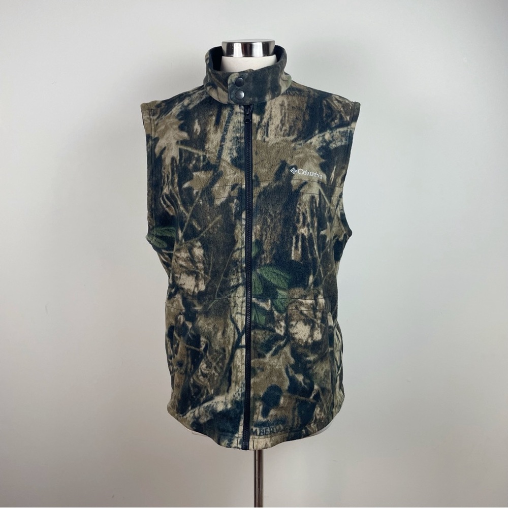 Columbia Sportswear Company Brown Tan Camouflage Full Zip Fleece Vest Men Medium